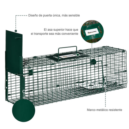 Live Animal Trap with Metal Capture Door Cage with Handle for Rabbits Small Minks 60x18x20 cm Dark Green