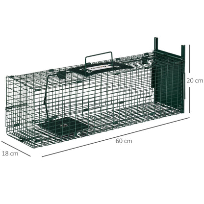Live Animal Trap with Metal Capture Door Cage with Handle for Rabbits Small Minks 60x18x20 cm Dark Green