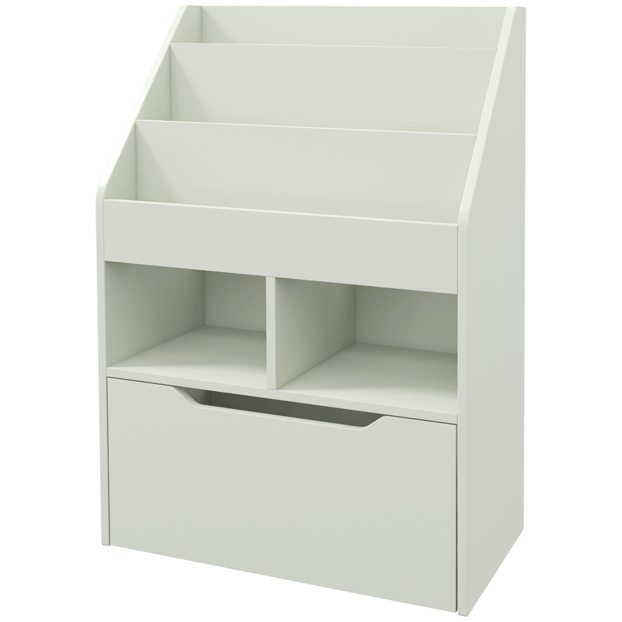 Children's Wooden Bookshelf with 3 Compartments 2 Cubes and Mobile Drawer with 4 Wheels Kids' Bookcase for Children's Room Playroom 60x29.9x90 cm Green