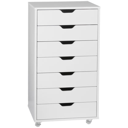 Mobile Office Cabinet, Rolling Desk Storage Cabinet with 7 Drawers - Organizer for documents, A4 or letter format, dimensions 47.5L x 39.5W x 90H cm, white