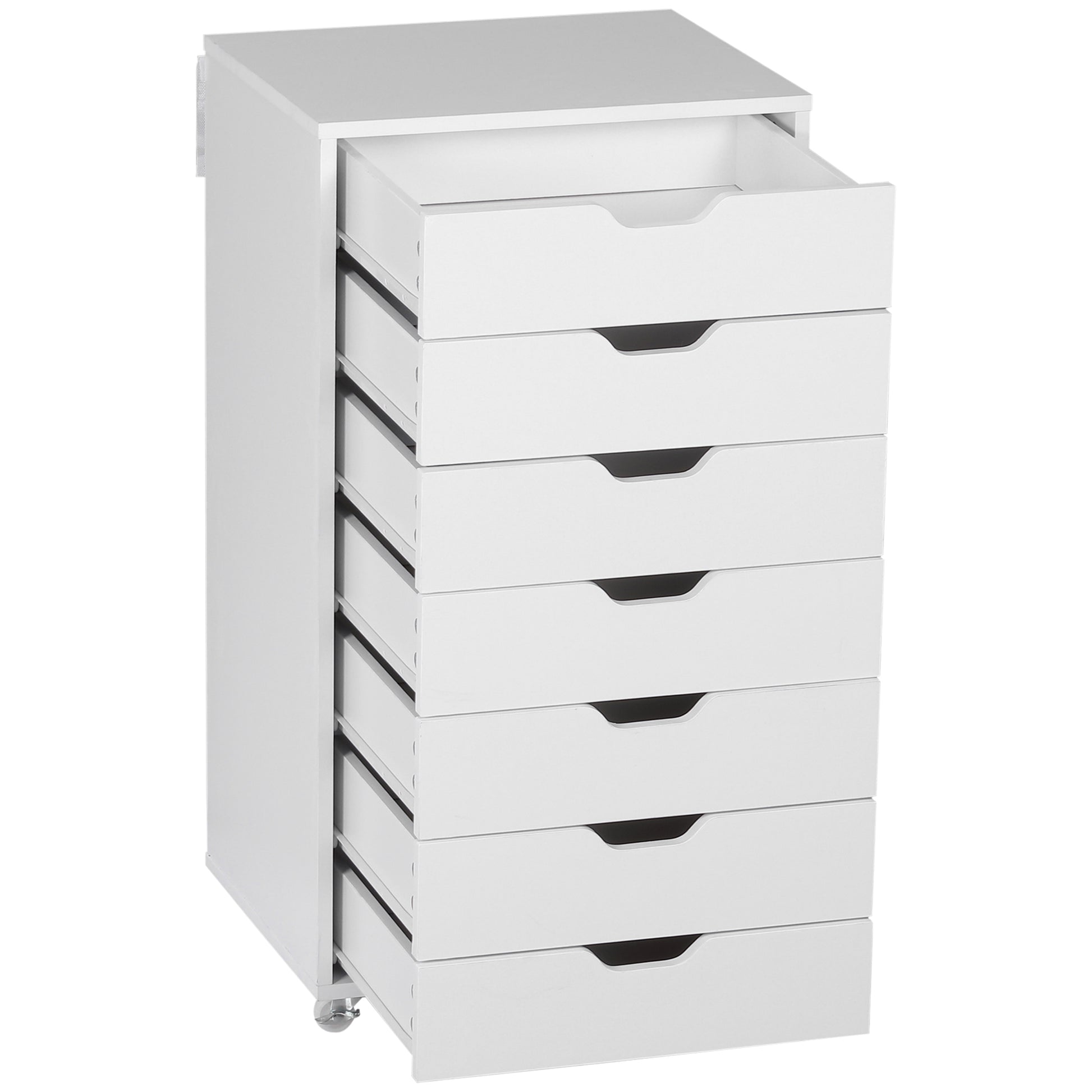 Mobile Office Cabinet, Rolling Desk Storage Cabinet with 7 Drawers - Organizer for documents, A4 or letter format, dimensions 47.5L x 39.5W x 90H cm, white