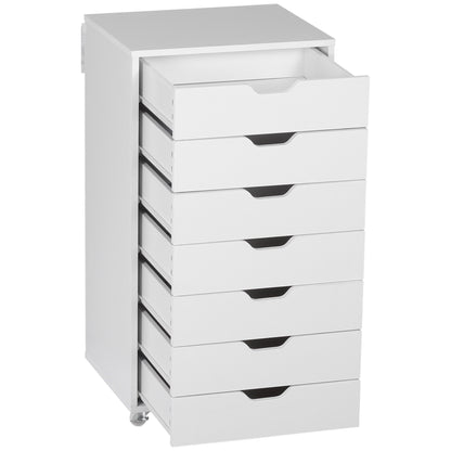 Mobile Office Cabinet, Rolling Desk Storage Cabinet with 7 Drawers - Organizer for documents, A4 or letter format, dimensions 47.5L x 39.5W x 90H cm, white