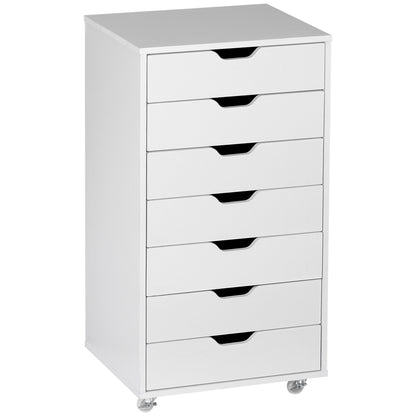 Mobile Office Cabinet, Rolling Desk Storage Cabinet with 7 Drawers - Organizer for documents, A4 or letter format, dimensions 47.5L x 39.5W x 90H cm, white