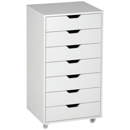 Mobile Office Cabinet, Rolling Desk Storage Cabinet with 7 Drawers - Organizer for documents, A4 or letter format, dimensions 47.5L x 39.5W x 90H cm, white