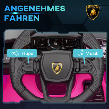 Children's Electric Car 12V Kid's Car with 2.4G Remote Control, Electric Vehicle with LED Light, USB/MP3 Connection, Scissor Doors, Sprung Wheels, 3-5 km/h, for Children 3-5 Years Old, Pink