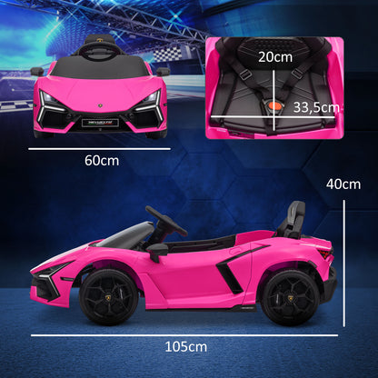 Children's Electric Car 12V Kid's Car with 2.4G Remote Control, Electric Vehicle with LED Light, USB/MP3 Connection, Scissor Doors, Sprung Wheels, 3-5 km/h, for Children 3-5 Years Old, Pink
