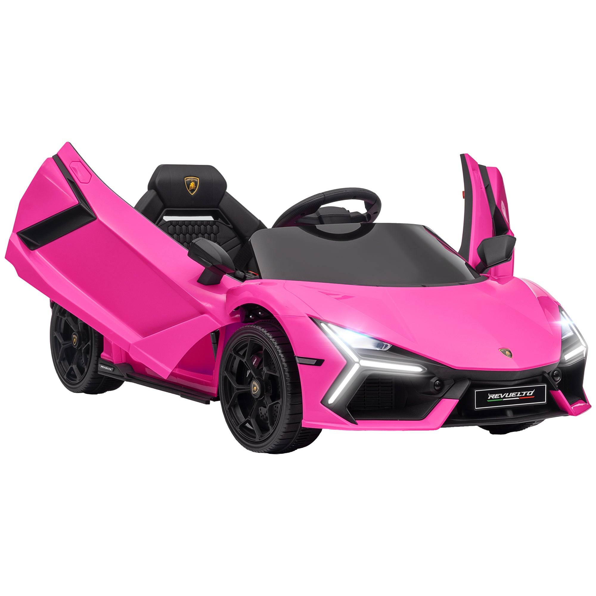 Children's Electric Car 12V Kid's Car with 2.4G Remote Control, Electric Vehicle with LED Light, USB/MP3 Connection, Scissor Doors, Sprung Wheels, 3-5 km/h, for Children 3-5 Years Old, Pink