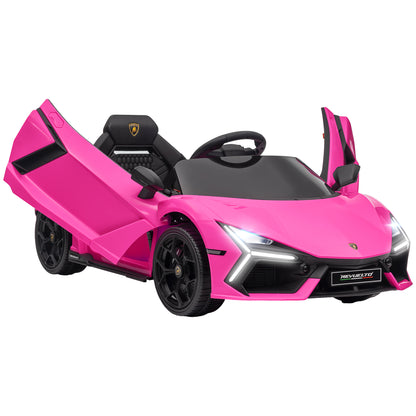 Children's Electric Car 12V Kid's Car with 2.4G Remote Control, Electric Vehicle with LED Light, USB/MP3 Connection, Scissor Doors, Sprung Wheels, 3-5 km/h, for Children 3-5 Years Old, Pink