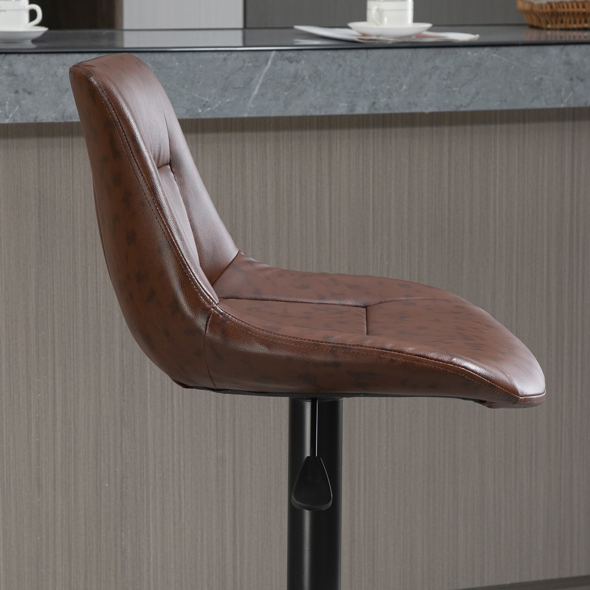 Bar Stool 2-Piece Set Bar Chair with Backrest, Counter Stool Height Adjustable, Swivel Bistro Stool with Footrest, Faux Leather, Steel, Brown