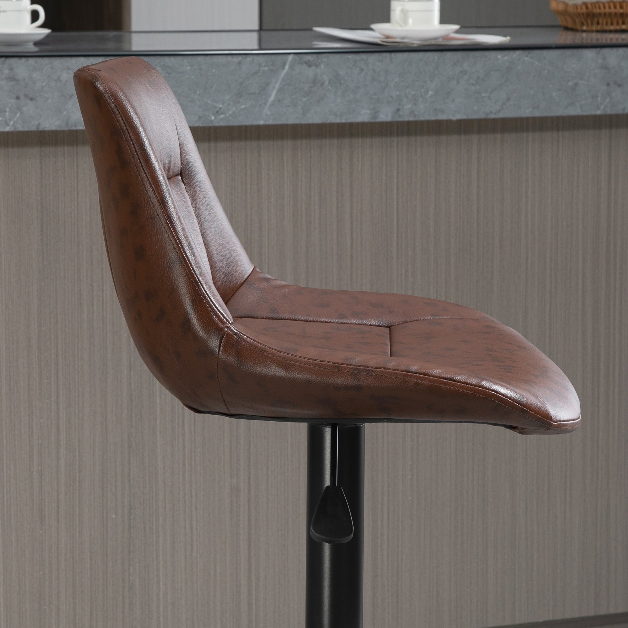 Bar Stool 2-Piece Set Bar Chair with Backrest, Counter Stool Height Adjustable, Swivel Bistro Stool with Footrest, Faux Leather, Steel, Brown