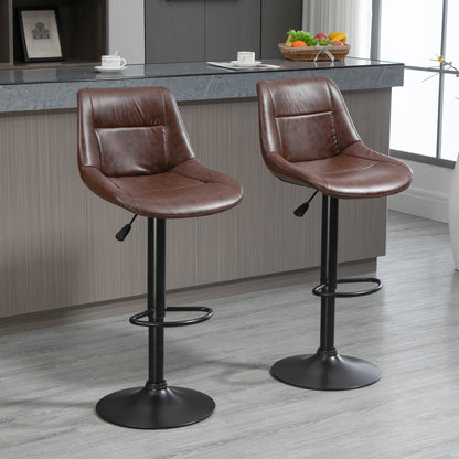 Bar Stool 2-Piece Set Bar Chair with Backrest, Counter Stool Height Adjustable, Swivel Bistro Stool with Footrest, Faux Leather, Steel, Brown