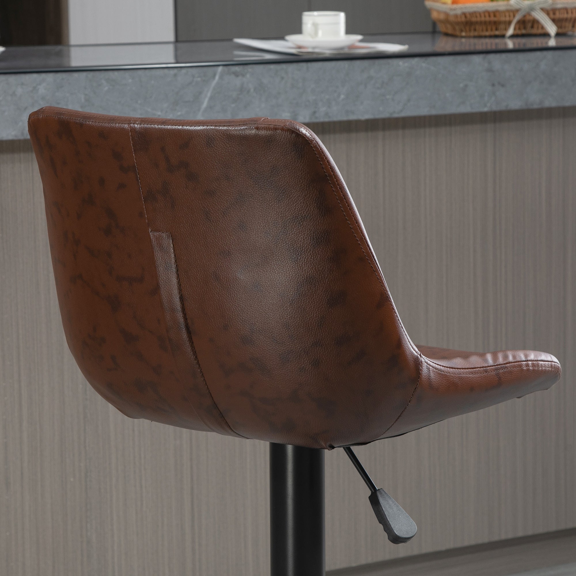 Bar Stool 2-Piece Set Bar Chair with Backrest, Counter Stool Height Adjustable, Swivel Bistro Stool with Footrest, Faux Leather, Steel, Brown