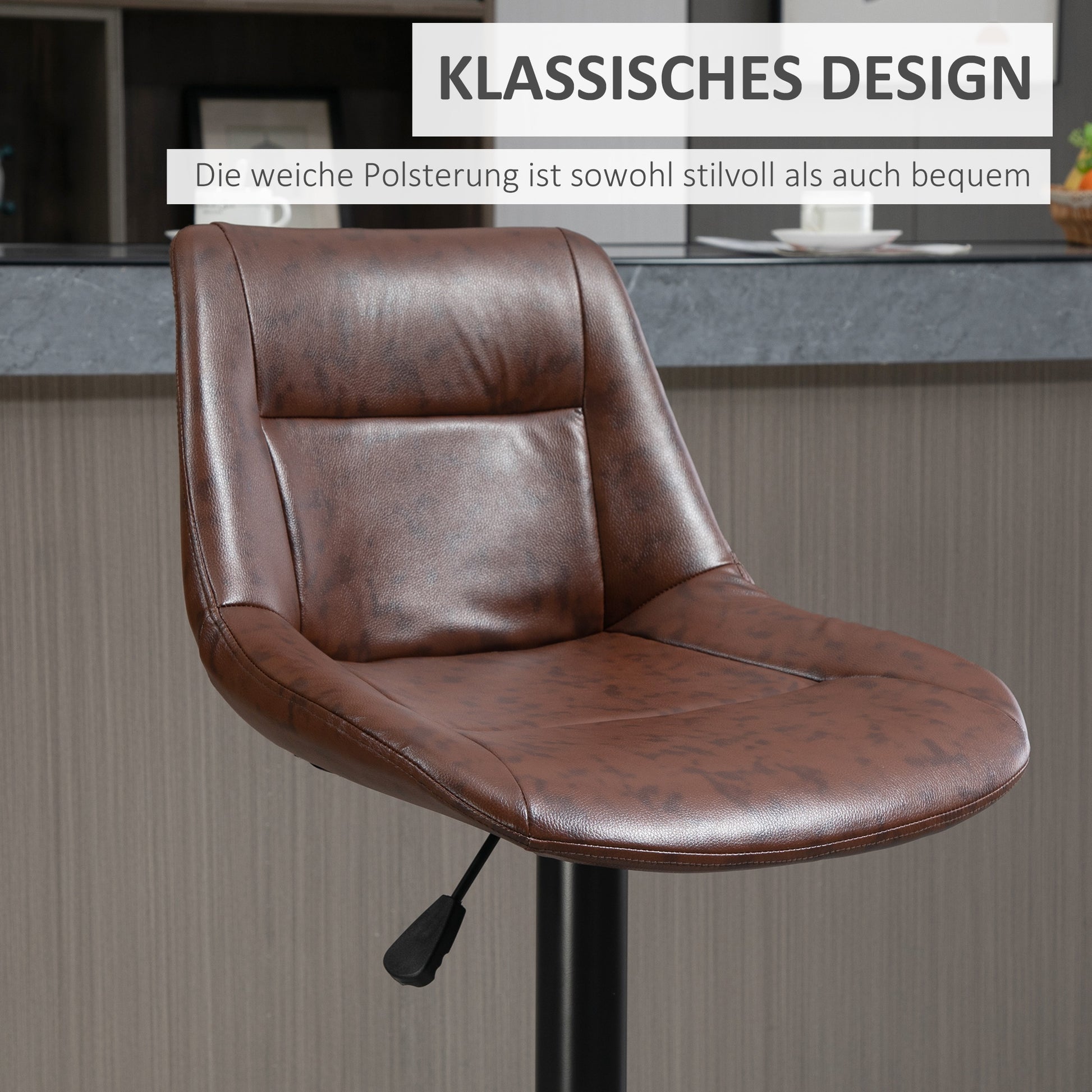 Bar Stool 2-Piece Set Bar Chair with Backrest, Counter Stool Height Adjustable, Swivel Bistro Stool with Footrest, Faux Leather, Steel, Brown