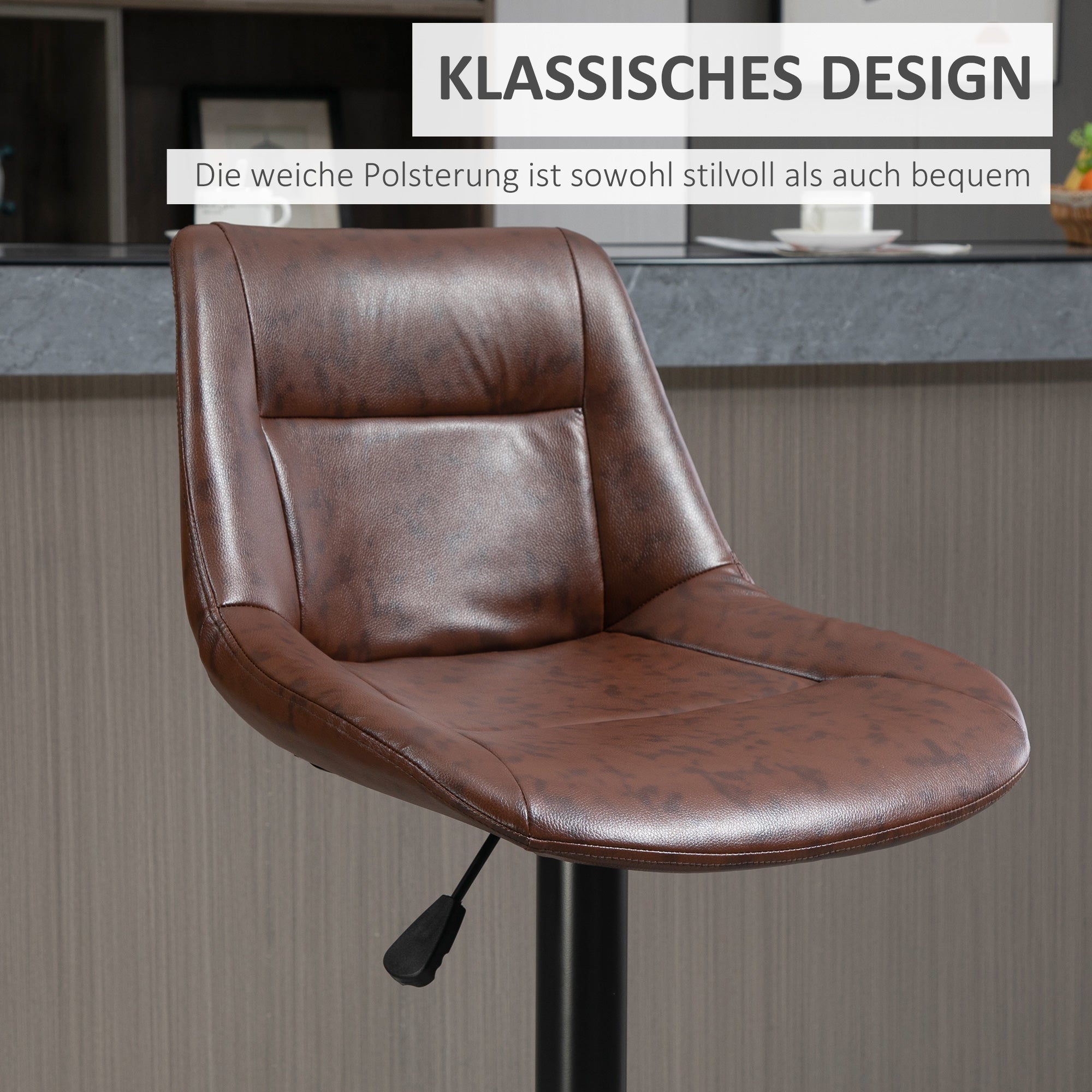 Bar Stool 2-Piece Set Bar Chair with Backrest, Counter Stool Height Adjustable, Swivel Bistro Stool with Footrest, Faux Leather, Steel, Brown