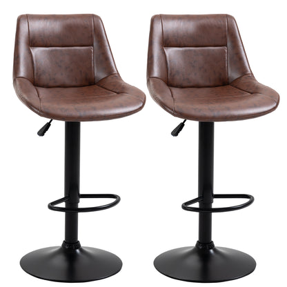 Bar Stool 2-Piece Set Bar Chair with Backrest, Counter Stool Height Adjustable, Swivel Bistro Stool with Footrest, Faux Leather, Steel, Brown