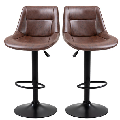 Bar Stool 2-Piece Set Bar Chair with Backrest, Counter Stool Height Adjustable, Swivel Bistro Stool with Footrest, Faux Leather, Steel, Brown