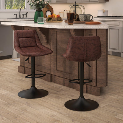 Bar Stool 2-Piece Set Bar Chair with Backrest, Counter Stool Height Adjustable, Swivel Bistro Stool with Footrest, Faux Leather, Steel, Brown