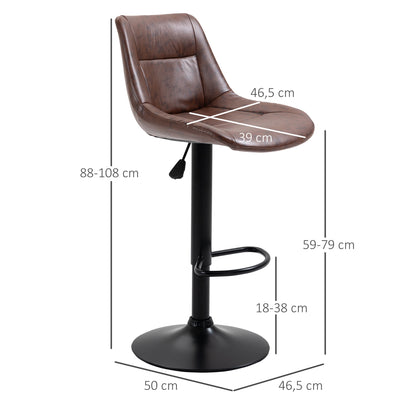 Bar Stool 2-Piece Set Bar Chair with Backrest, Counter Stool Height Adjustable, Swivel Bistro Stool with Footrest, Faux Leather, Steel, Brown