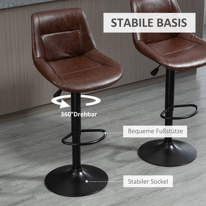 Bar Stool 2-Piece Set Bar Chair with Backrest, Counter Stool Height Adjustable, Swivel Bistro Stool with Footrest, Faux Leather, Steel, Brown