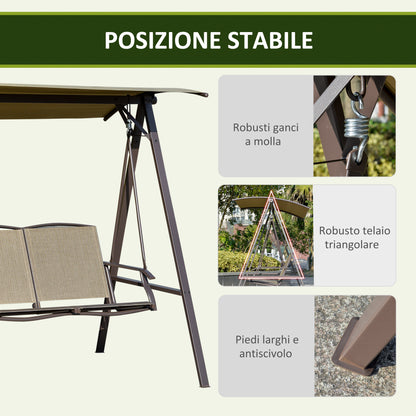 2-Seater Garden Swing with Adjustable Canopy, Metal Frame, Polyester Seat and Breathable Mesh, 147x125x170cm, Brown