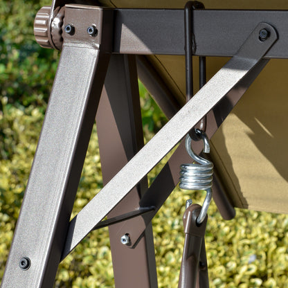 2-Seater Garden Swing with Adjustable Canopy, Metal Frame, Polyester Seat and Breathable Mesh, 147x125x170cm, Brown