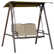 2-Seater Garden Swing with Adjustable Canopy, Metal Frame, Polyester Seat and Breathable Mesh, 147x125x170cm, Brown
