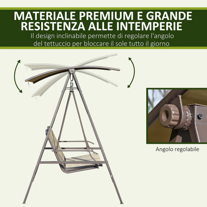 2-Seater Garden Swing with Adjustable Canopy, Metal Frame, Polyester Seat and Breathable Mesh, 147x125x170cm, Brown