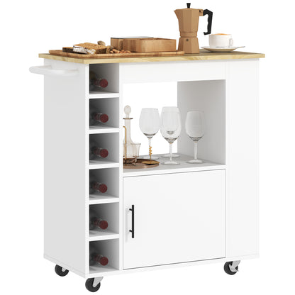 Kitchen Trolley Cart with Wooden Countertop, Shelves, Wine Racks, Serving Cart, Kitchen Cabinet on Wheels with Soft-Close Hinges, Handle, Kitchen Island, 83x40x83cm, Oak