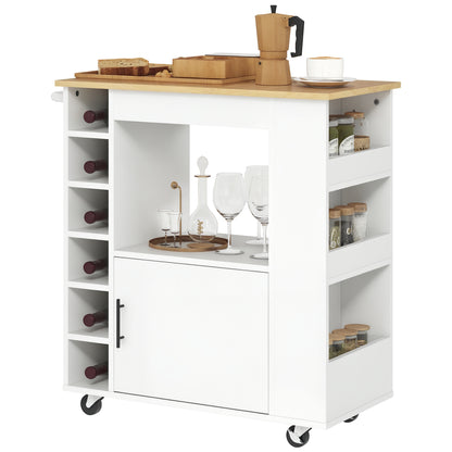 Kitchen Trolley Cart with Wooden Countertop, Shelves, Wine Racks, Serving Cart, Kitchen Cabinet on Wheels with Soft-Close Hinges, Handle, Kitchen Island, 83x40x83cm, Oak