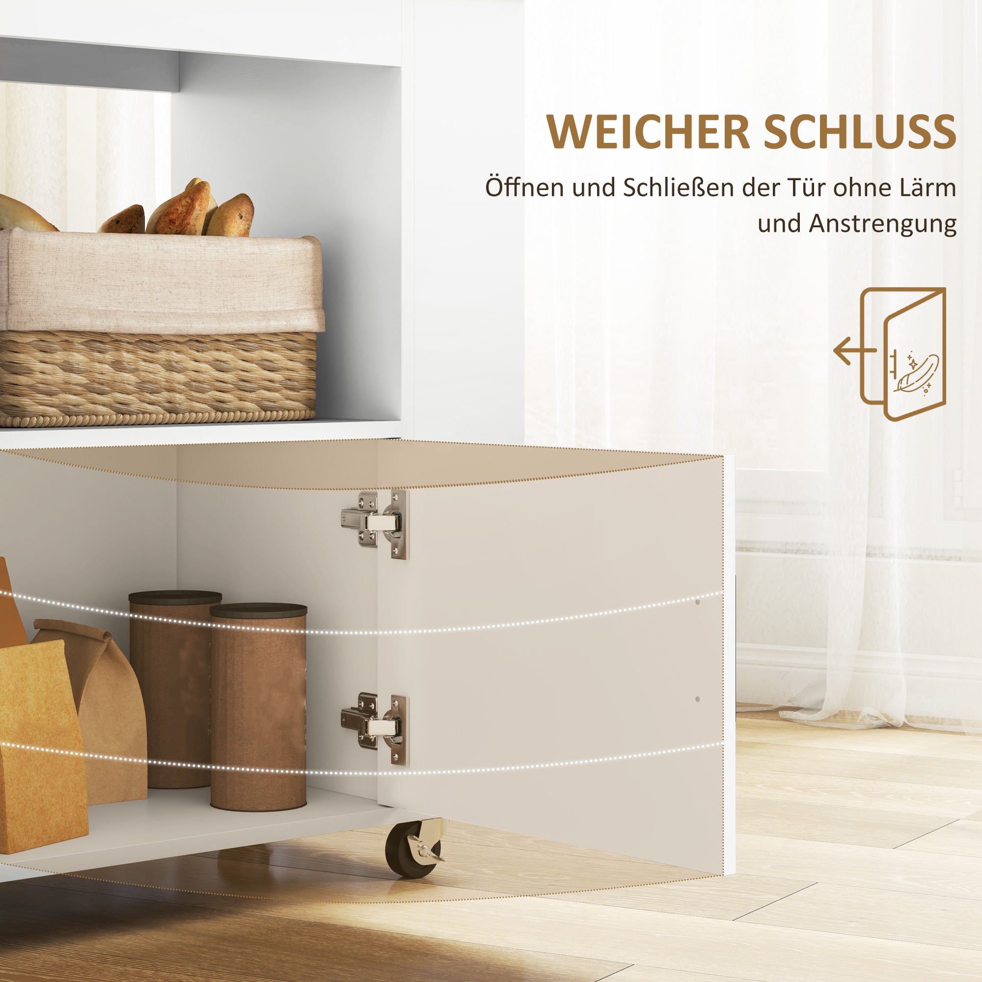 Kitchen Trolley Cart with Wooden Countertop, Shelves, Wine Racks, Serving Cart, Kitchen Cabinet on Wheels with Soft-Close Hinges, Handle, Kitchen Island, 83x40x83cm, Oak