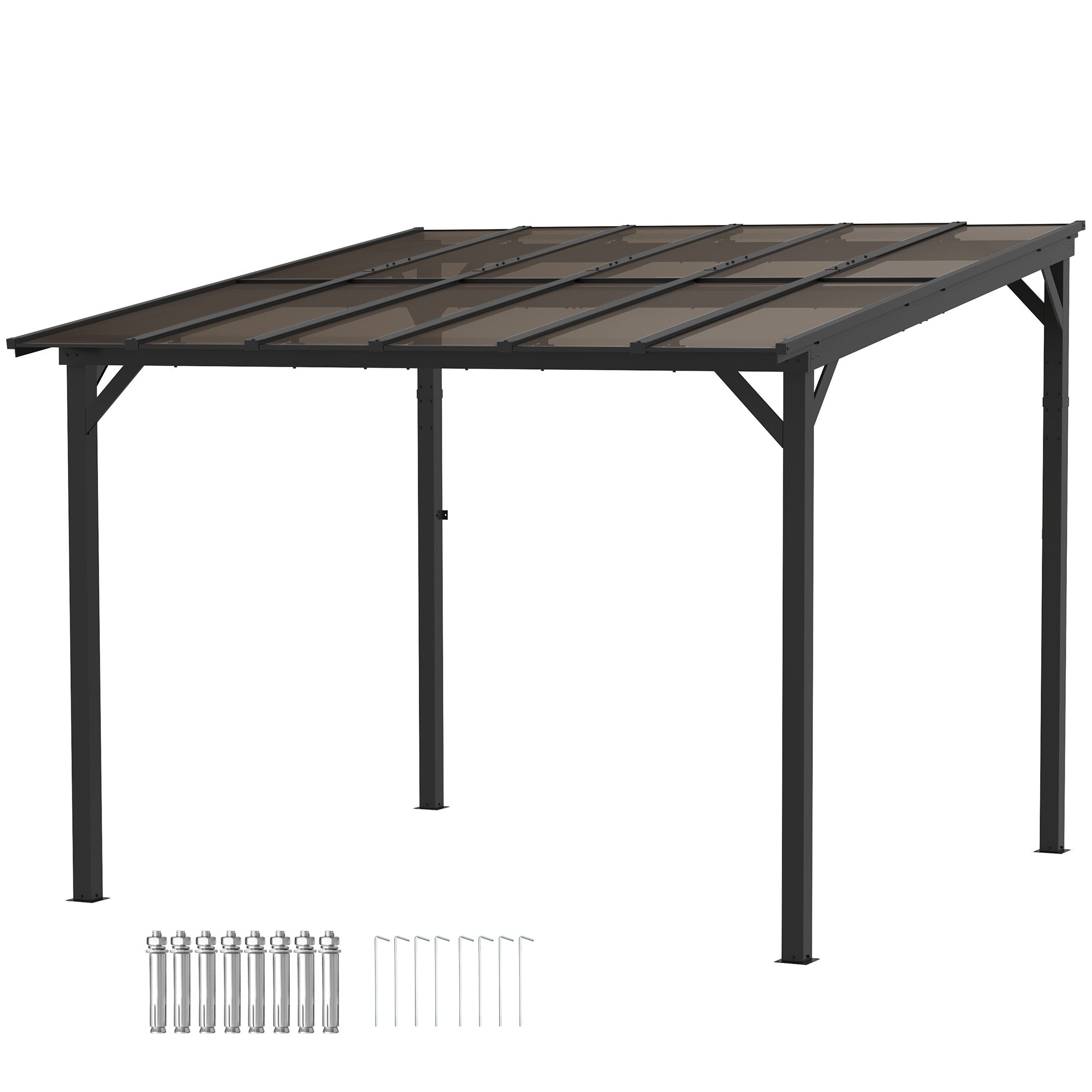 Pergola Pavilion approx. 3x3m, Waterproof, Stable, Winterproof Patio Cover with UV Protection 50+, Wall-Mounted Metal Garden Pavilion, Sunshade for Garden Terrace Balcony Dark Grey