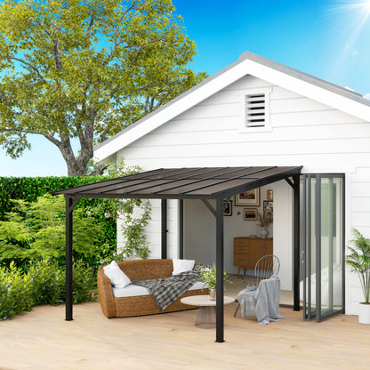 Pergola Pavilion approx. 3x3m, Waterproof, Stable, Winterproof Patio Cover with UV Protection 50+, Wall-Mounted Metal Garden Pavilion, Sunshade for Garden Terrace Balcony Dark Grey