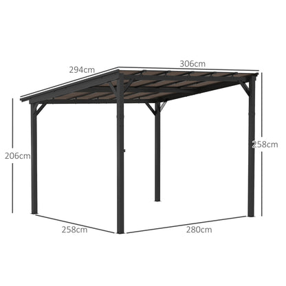 Pergola Pavilion approx. 3x3m, Waterproof, Stable, Winterproof Patio Cover with UV Protection 50+, Wall-Mounted Metal Garden Pavilion, Sunshade for Garden Terrace Balcony Dark Grey