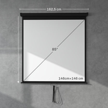 85-inch Projection Screen, Projector Screen, Home Cinema, 1:1 4K HD, Wall or Ceiling Mount, 162.5 x 8 x 162 cm, Black