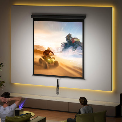85-inch Projection Screen, Projector Screen, Home Cinema, 1:1 4K HD, Wall or Ceiling Mount, 162.5 x 8 x 162 cm, Black