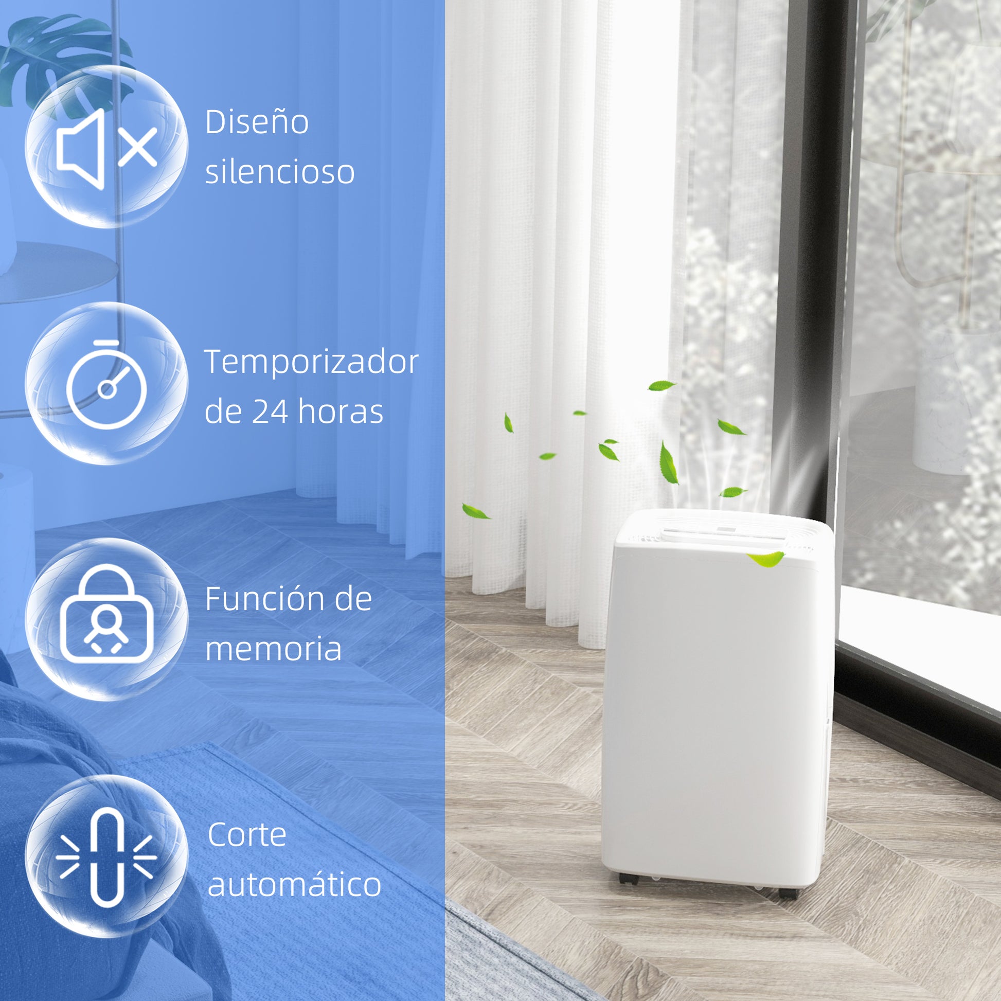Electric Dehumidifier 12L/Day Water Tank 1.5L Silent Dehumidifier with 4 Modes 2 Speeds Wheels LED Display Timer for 10-25 m² White