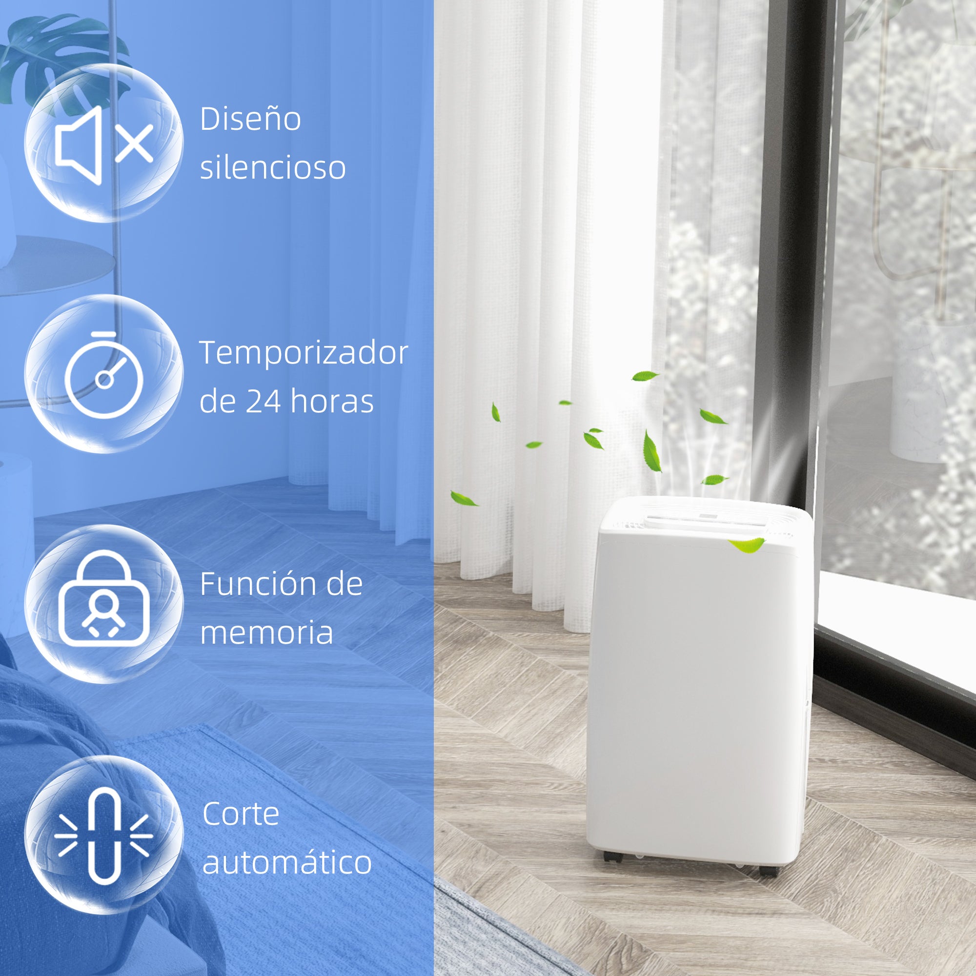 Electric Dehumidifier 12L/Day Water Tank 1.5L Silent Dehumidifier with 4 Modes 2 Speeds Wheels LED Display Timer for 10-25 m² White
