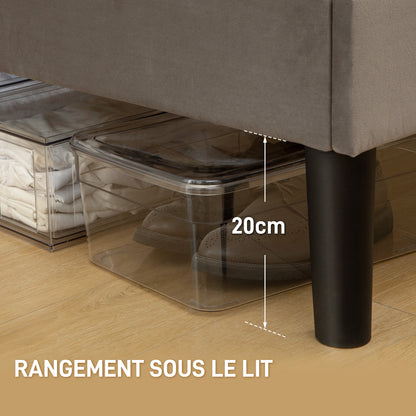 Double Bed Frame, 140 x 190 cm, Bed for 2 persons, Metal Frame, Adjustable Headboard, with Slatted Base, Storage under the Bed, Easy Assembly, Gray