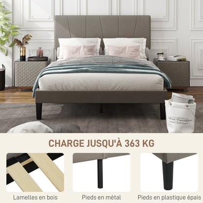 Double Bed Frame, 140 x 190 cm, Bed for 2 persons, Metal Frame, Adjustable Headboard, with Slatted Base, Storage under the Bed, Easy Assembly, Gray