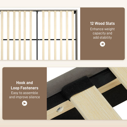 Double Bed Frame, 140 x 190 cm, Bed for 2 persons, Metal Frame, Adjustable Headboard, with Slatted Base, Storage under the Bed, Easy Assembly, Gray