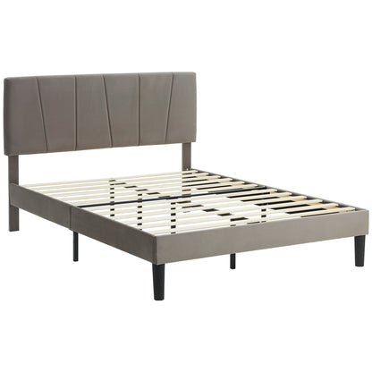 Double Bed Frame, 140 x 190 cm, Bed for 2 persons, Metal Frame, Adjustable Headboard, with Slatted Base, Storage under the Bed, Easy Assembly, Gray