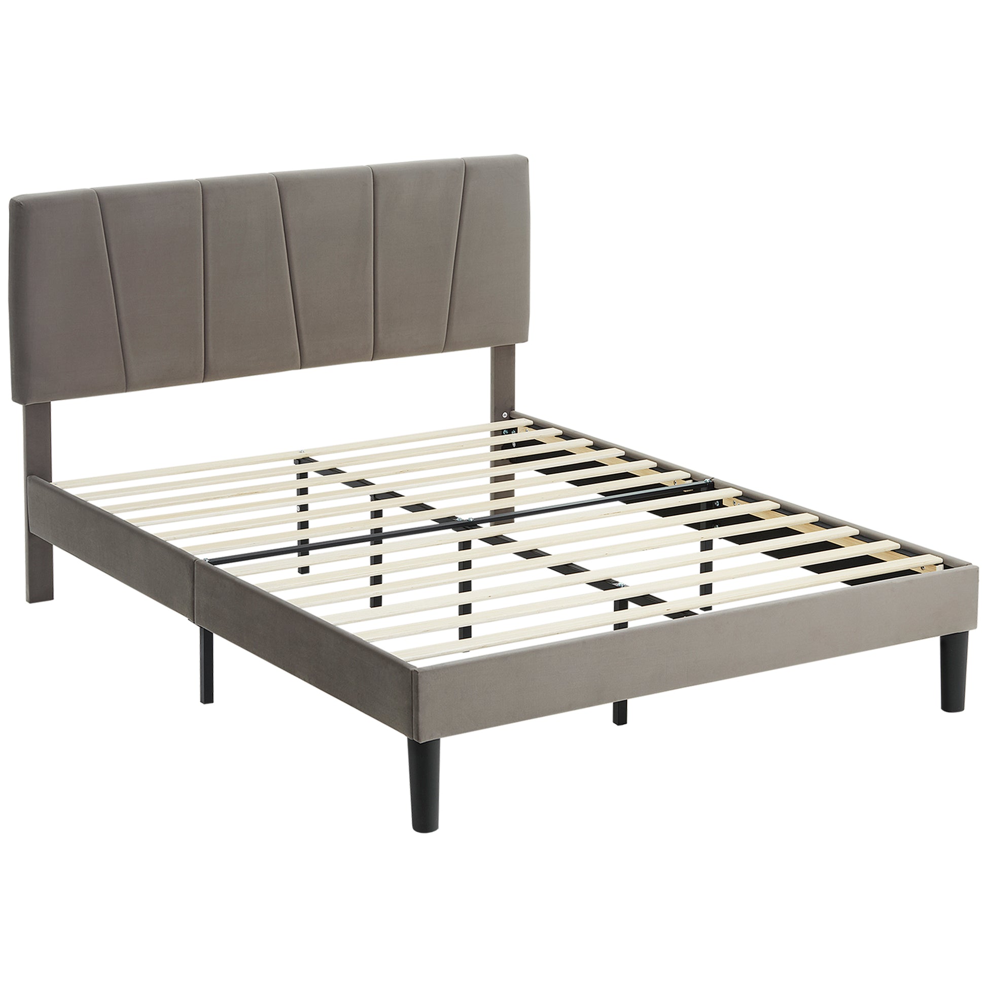 Double Bed Frame, 140 x 190 cm, Bed for 2 persons, Metal Frame, Adjustable Headboard, with Slatted Base, Storage under the Bed, Easy Assembly, Gray