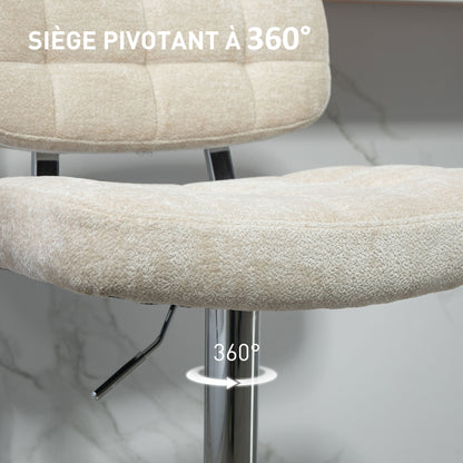 Set of 2 Bar Stools, Swivel Bar Chairs, Tall Kitchen Chairs with Backrest, Adjustable Height and Footrest, Steel Frame, 120 Kg Capacity, Beige