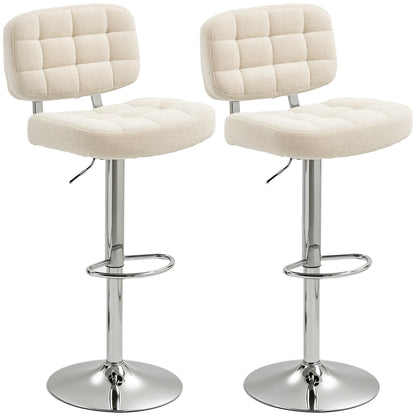 Set of 2 Bar Stools, Swivel Bar Chairs, Tall Kitchen Chairs with Backrest, Adjustable Height and Footrest, Steel Frame, 120 Kg Capacity, Beige