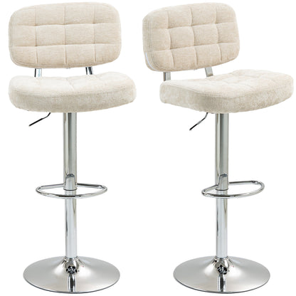 Set of 2 Bar Stools, Swivel Bar Chairs, Tall Kitchen Chairs with Backrest, Adjustable Height and Footrest, Steel Frame, 120 Kg Capacity, Beige