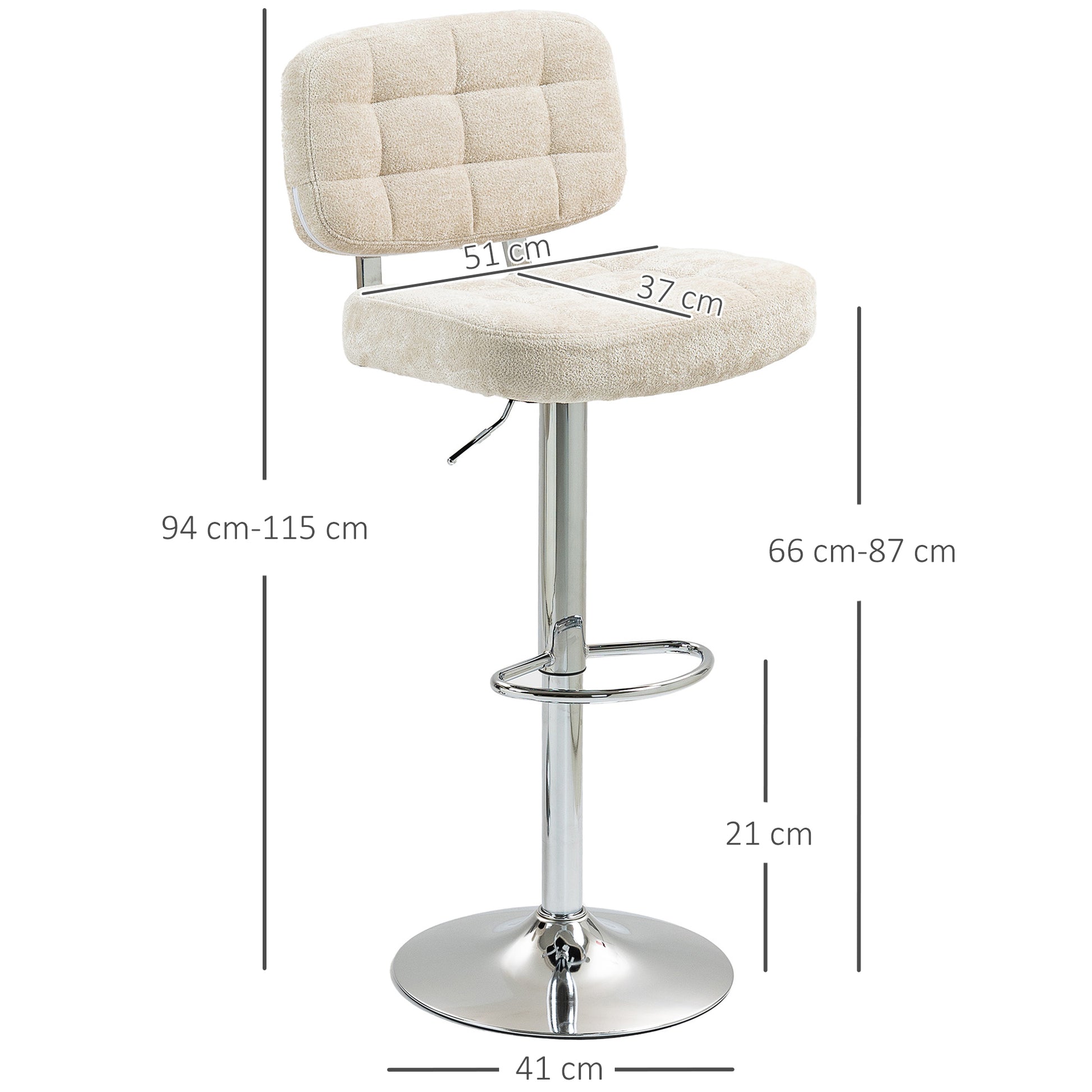 Set of 2 Bar Stools, Swivel Bar Chairs, Tall Kitchen Chairs with Backrest, Adjustable Height and Footrest, Steel Frame, 120 Kg Capacity, Beige