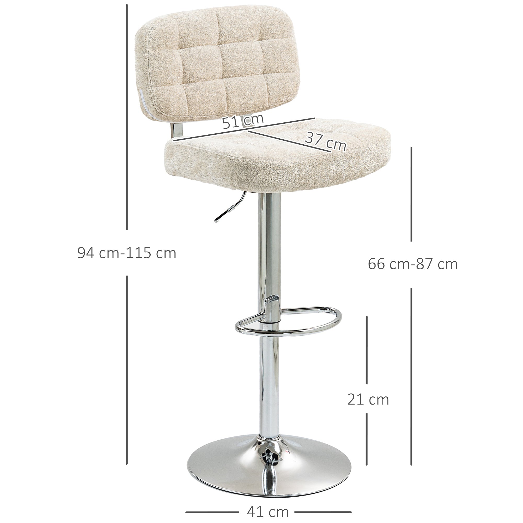 Set of 2 Bar Stools, Swivel Bar Chairs, Tall Kitchen Chairs with Backrest, Adjustable Height and Footrest, Steel Frame, 120 Kg Capacity, Beige