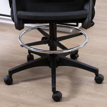 Office Chair Ergonomic Desk Chair with Adjustable Foot Ring, Lumbar Support, Height Adjustable Swivel Chair with Mesh Upholstery, Drafting Chair with Rocking Function, Office Chair Black