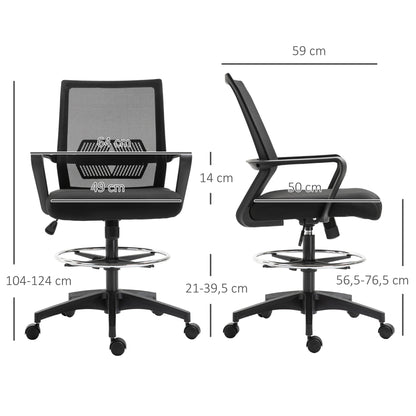 Office Chair Ergonomic Desk Chair with Adjustable Foot Ring, Lumbar Support, Height Adjustable Swivel Chair with Mesh Upholstery, Drafting Chair with Rocking Function, Office Chair Black