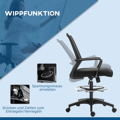 Office Chair Ergonomic Desk Chair with Adjustable Foot Ring, Lumbar Support, Height Adjustable Swivel Chair with Mesh Upholstery, Drafting Chair with Rocking Function, Office Chair Black